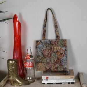 Vintage 90s cat tapestry tote bag purse